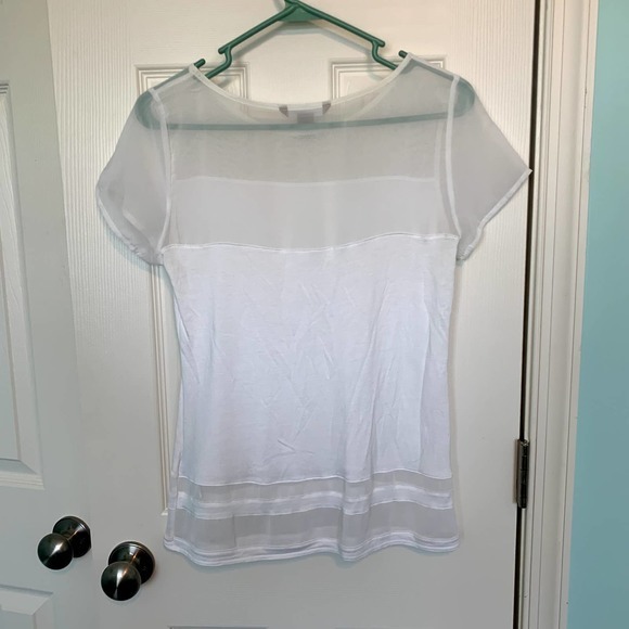 Banana Republic Women's Size Extra Small White Mesh Shoulder Top - Picture 4 of 4